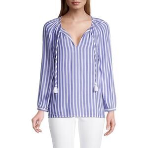 Vineyard Vines Sail Striped Savannah Top blue and white tassels accents size S